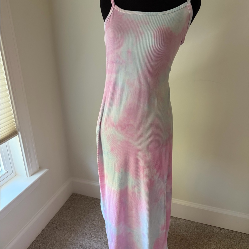 Aqua Pastel Pink & Blue Tie-Dye Maxi Slip Dress